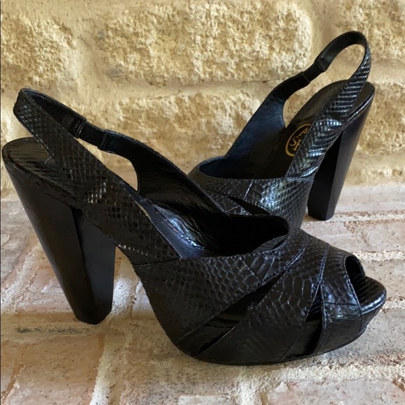 Ash 38 7.5  8 Black Snake Platform Heels - Picture 2 of 8